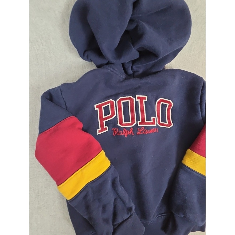 Polo RALPH LAUREN Blue 3T Colorblock Hoodie Full Zip Up Jacket Big Spellout Logo